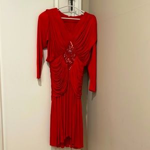 Vintage 20s Style Red Dress Gown Flapper Used Goo… - image 1